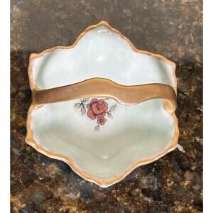 Vintage Porcelain Gold Gilt Handle Basket Dish Trinket Barvarian Style